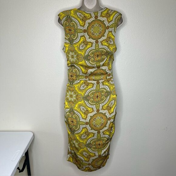 Vintage Y2K Nicole Miller Silk Dress Square Neck Sleeveless Ruching Women 10 - Picture 6 of 14